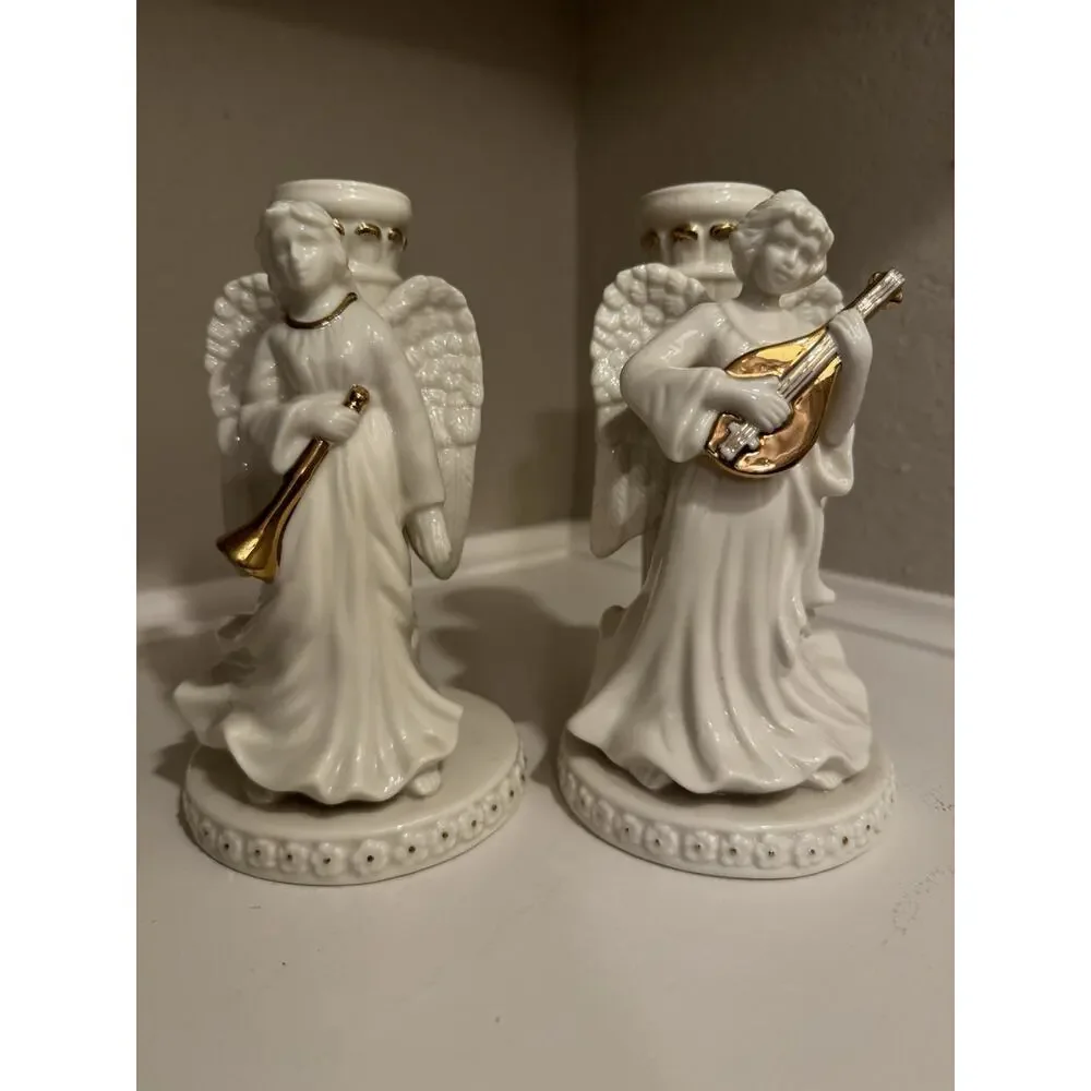 Mikasa Set Of‎ 2 Holiday Elegance Porcelain Candlestick Holders- Angels